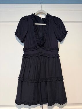 Women's Black Ruffle-Trim V-Neck Mini Dress